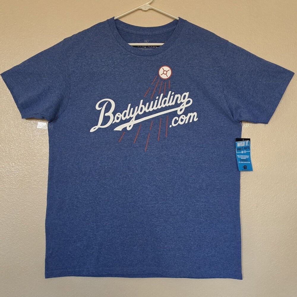 New Bodybuilding.com XL T-Shirt Build Your Body Dodgers Baseball Jersey Look NWT